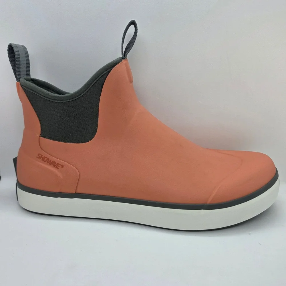 Showave Mens Deck Boots Orange Waterproof Rubber Fishing Boating Shoes Size 11